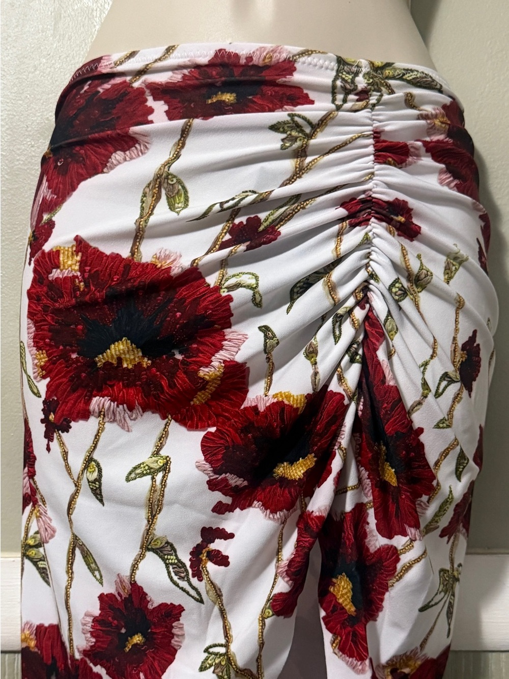 Norma Kamali Side Drape Mini Skirt White Poppy - Picture 5 of 8